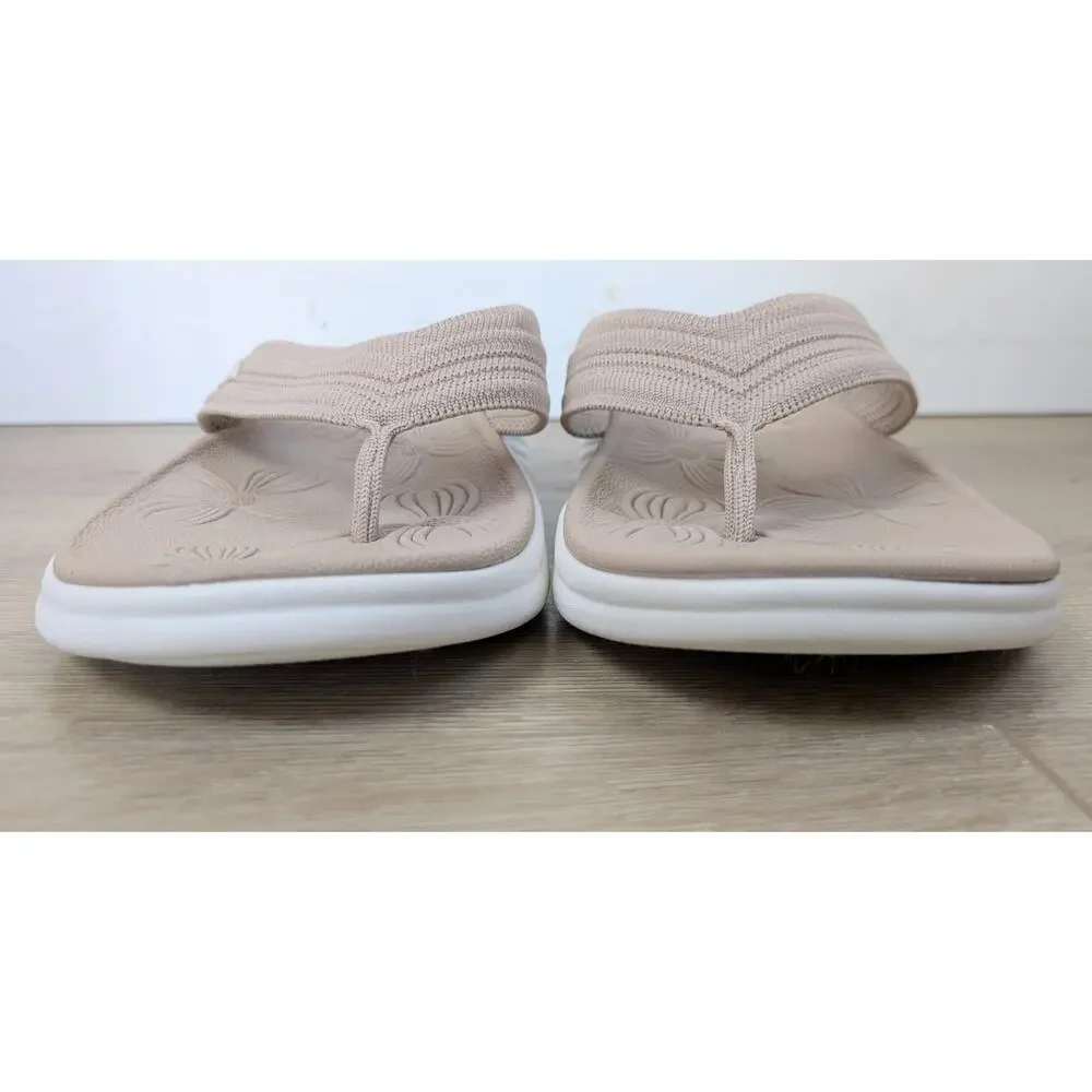 Skechers Arch Fit On The GO Sandals Womens 9 Taupe Knit Thong Flip Flops NEW